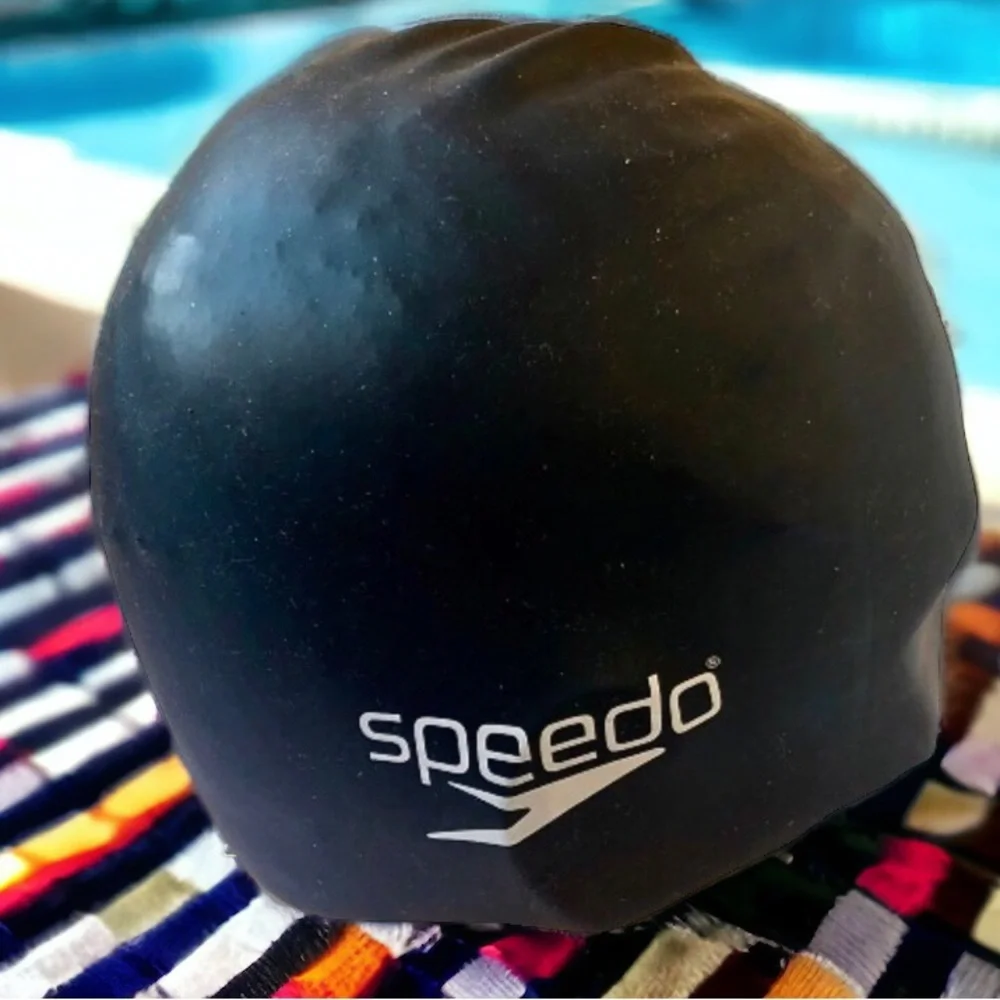 SPEEDO Vintage Swim Cap STRAPLESS Black Logo New Old Stock